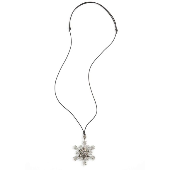 J. Jill Rhinestone Snowflake Pendant Necklace Reversible Adjustable Cord Rustic - Picture 9 of 16